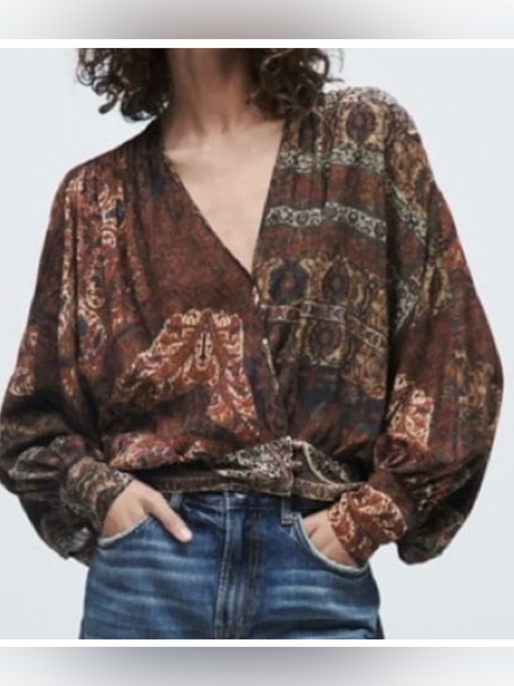 Zara bohemian paisley print long-sleeve blouse
Size M
